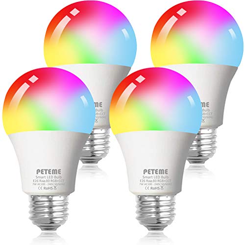 Smart WiFi Alexa Light Bulb, Peteme Led RGB Color Changing Bulbs, Compatible with Alexa, Siri, Echo, Google Home